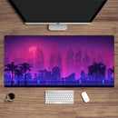 Neon Vaporwave Skyline Pixel Art Desk Mat Gaming Mouse Pad