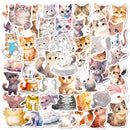 Kawaii Painting Watercolor Cute Cat Stickers Pack for Kids, Cartoon Cute Graffiti Scrapbooking, Luggage Laptop Sticker