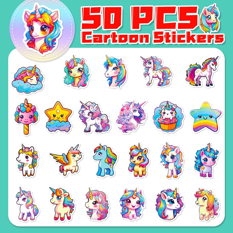 Cute Unicorn Cartoon Graffiti Sticker Pack for Kids 50pcs