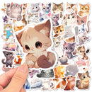 Kawaii Painting Watercolor Cute Cat Stickers Pack for Kids, Cartoon Cute Graffiti Scrapbooking, Luggage Laptop Sticker