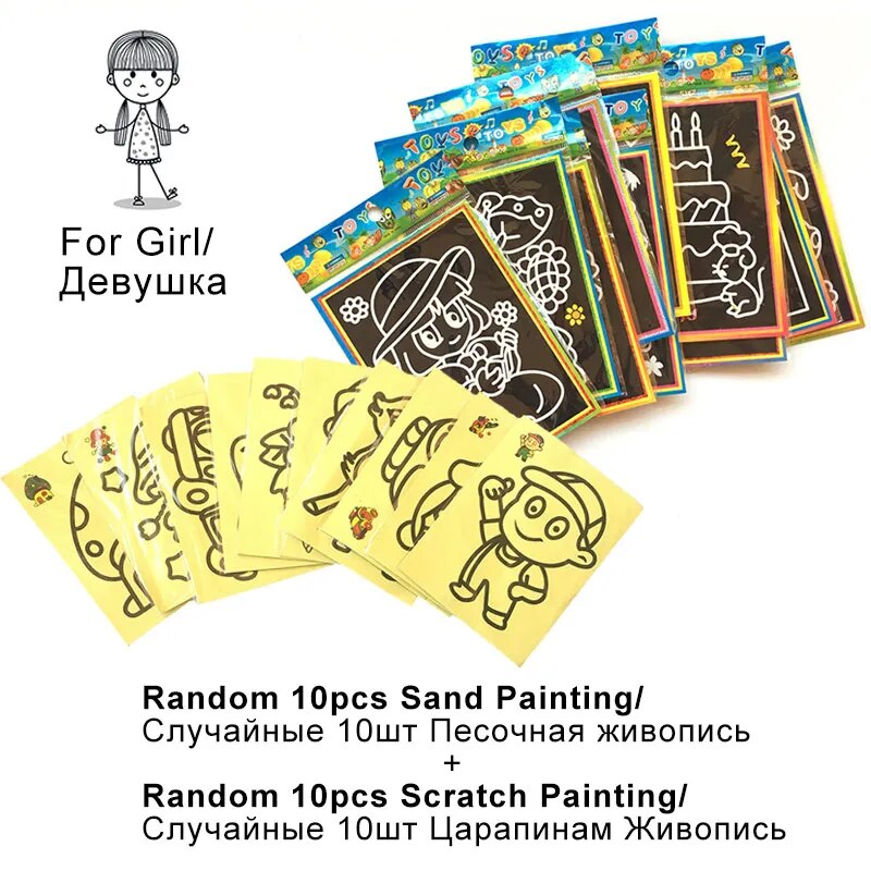 Magic Scratch Art Doodle Pad Sand Painting Cards
