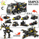 HUIQIBAO SWAT Police Station Truck Model Building Blocks City Machine Helicopter Car Figures Bricks Educational Toy For Children