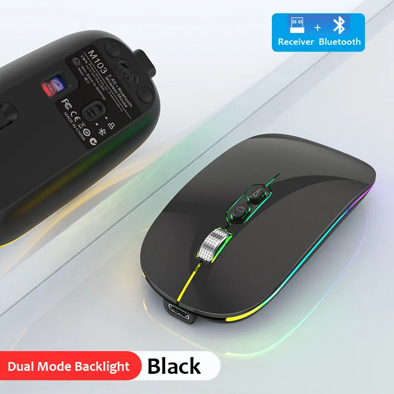 Mouse One Click Option Dual Mode Bluetooth Wireless Mouse One-Click Desktop Function + Rechar