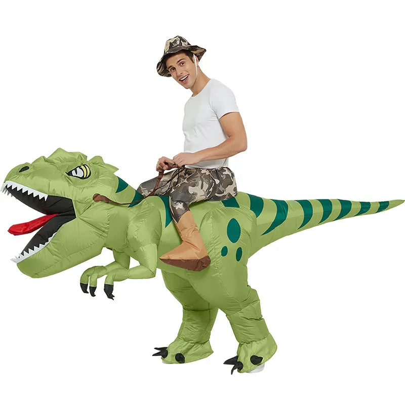 Inflatable Riding Green Dinosaur Cosplay Costume For Kids & Adults