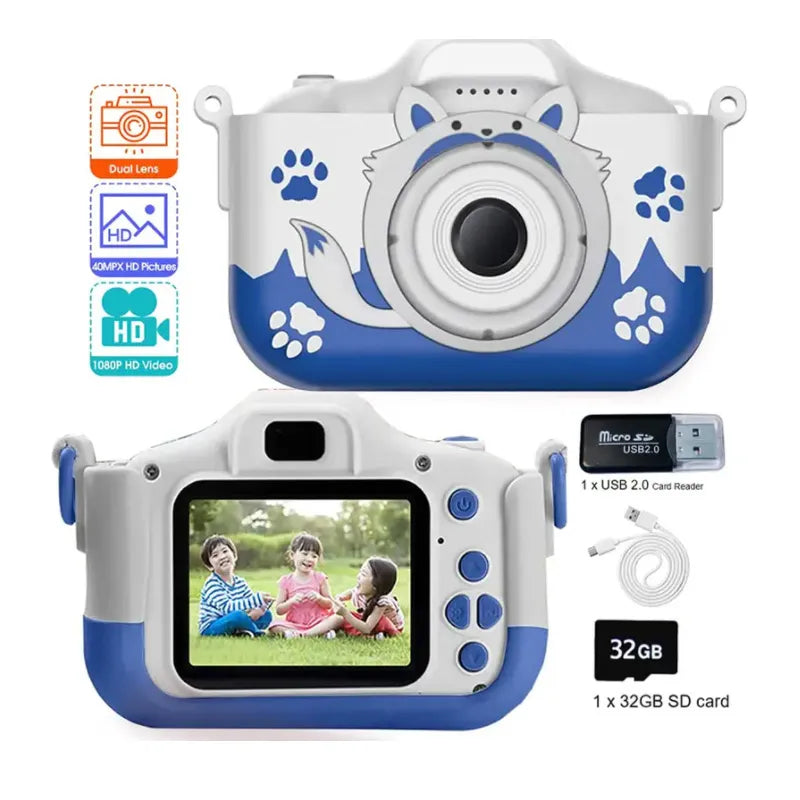 HD 1080P Kids Digital Camera 20MP With Shockproof Silicone Protection Cover
