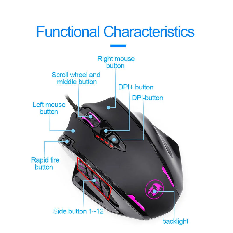 Pro Gaming ReDragon Impact Mouse 17 Buttons 12400 DPI