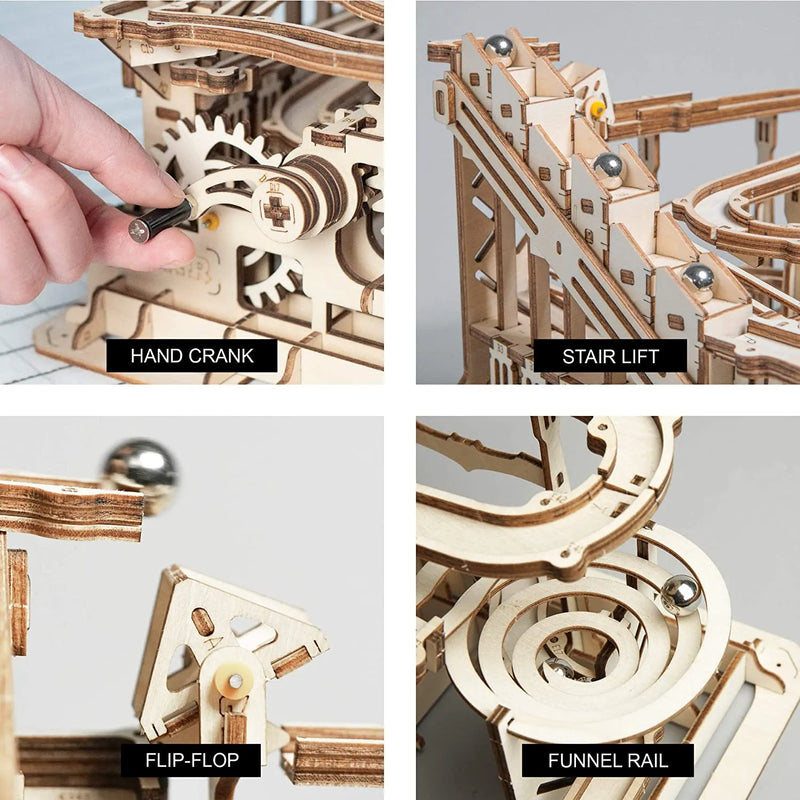 Marble Run DIY Waterwheel Wooden Model Building Block Kit