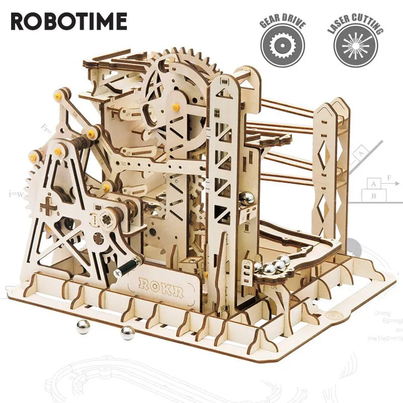 Marble Run DIY Waterwheel Wooden Model Building Block Kits