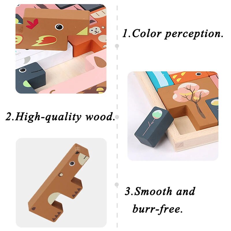 Animal Tetris Puzzle Wooden Board Game