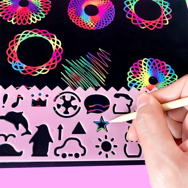 Beautiful Magical Scratch Paper Sheets Drawing Pads For Kids With Stencils