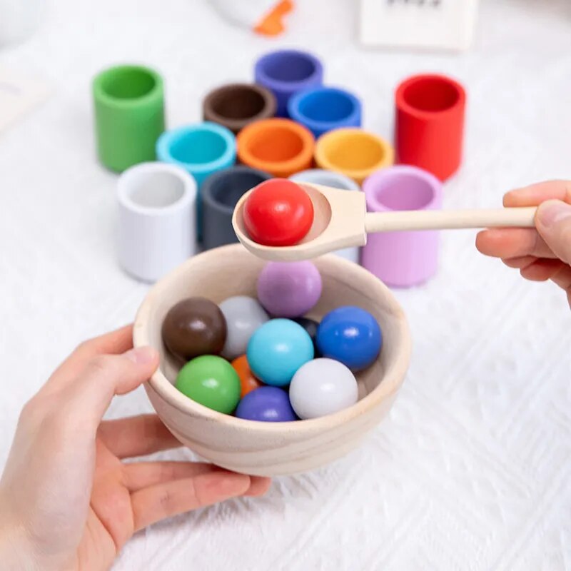 Balls and Cups Wooden Baby Toy - Color Sorting Games For Kids