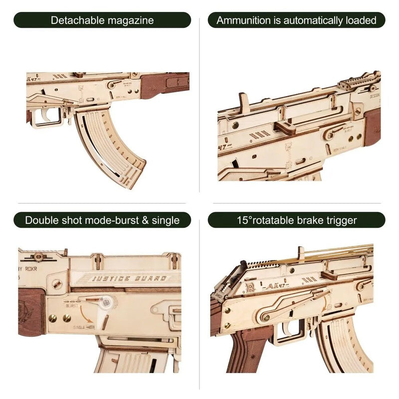 Wooden Ak-47 Automatic Rifle Model - DIY Self-Assembly Gun Model
