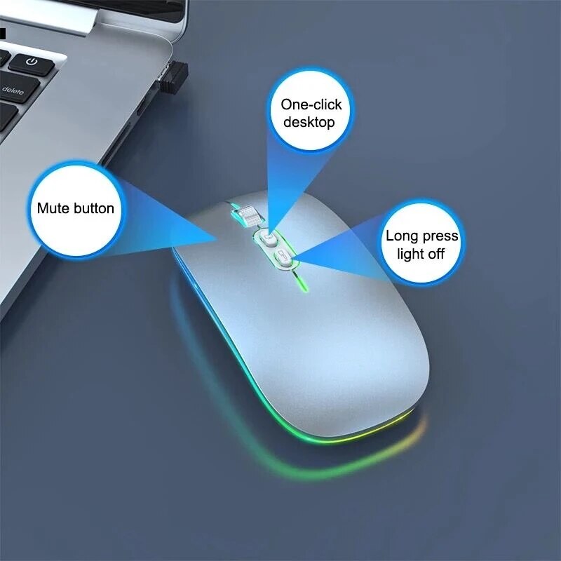 Dual Mode Bluetooth Wireless Mouse One-Click Desktop Function + Rechargeable + Backlight