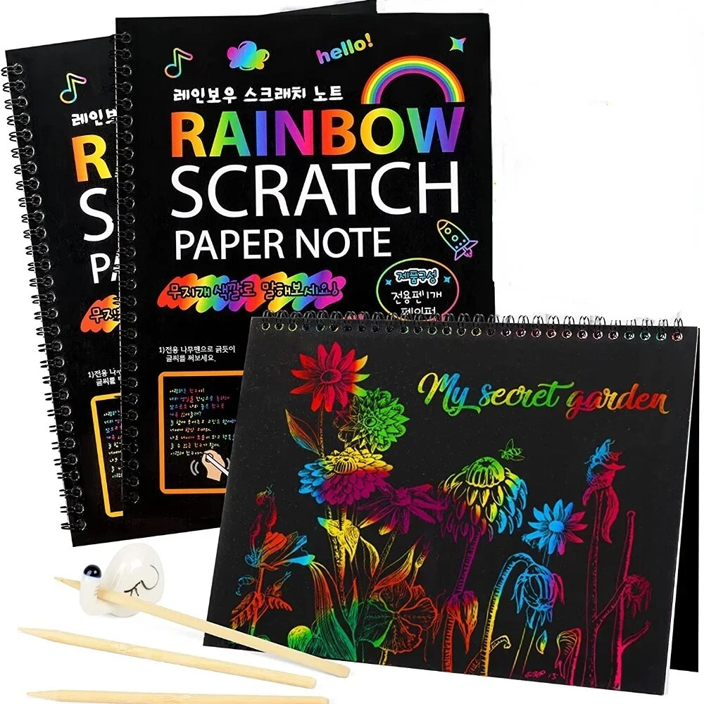 SUTENG Rainbow Scratch Mini Art Notes - 100 Magic Scratch Note Off Paper  Pads Cards Sheets for Kids Black Scratch Note Arts Crafts DIY Party Favor  Supplies Kit Birthday Game Toy Gifts
