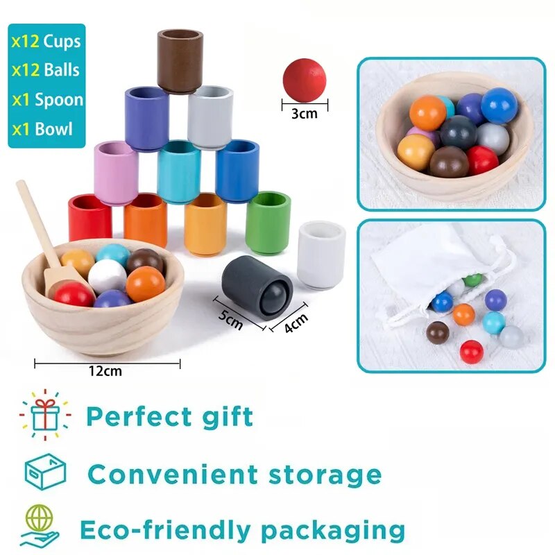 Balls and Cups Wooden Baby Toy - Color Sorting Games For Kids