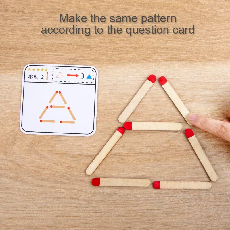Matchstick Men Puzzle Game Wooden Toys - Geometry Math Board Game For Kids