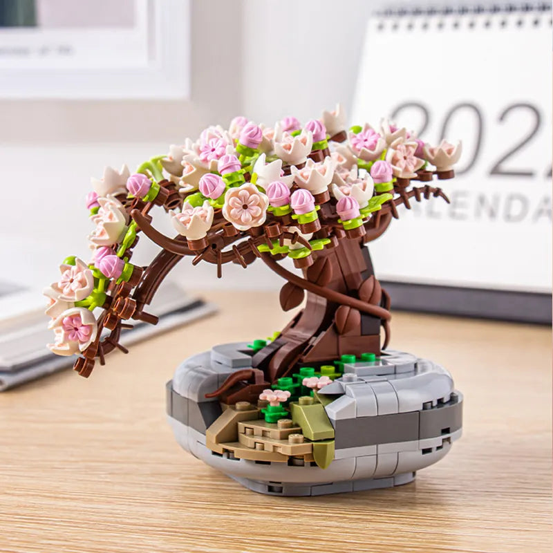 Mini Bonsai Building Block Flower Creative Plant Cherry Blossom Tree