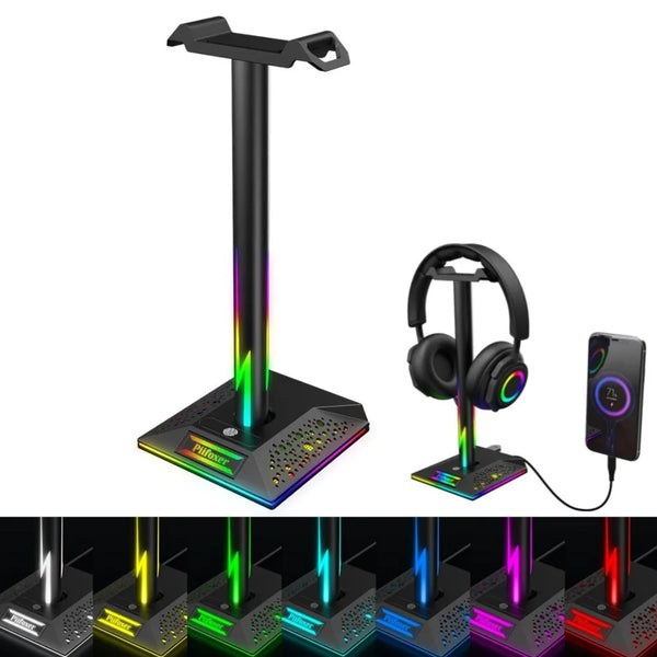RGB Gaming Headphone Stand with Dual USB Interface