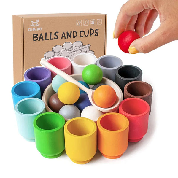 Balls and Cups Wooden Baby Toy - Color Sorting Games For Kids