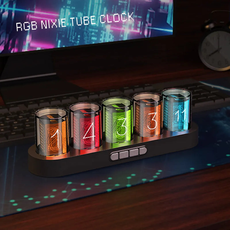 Digital Nixie Tube Clock with RGB LED Glow for Gaming