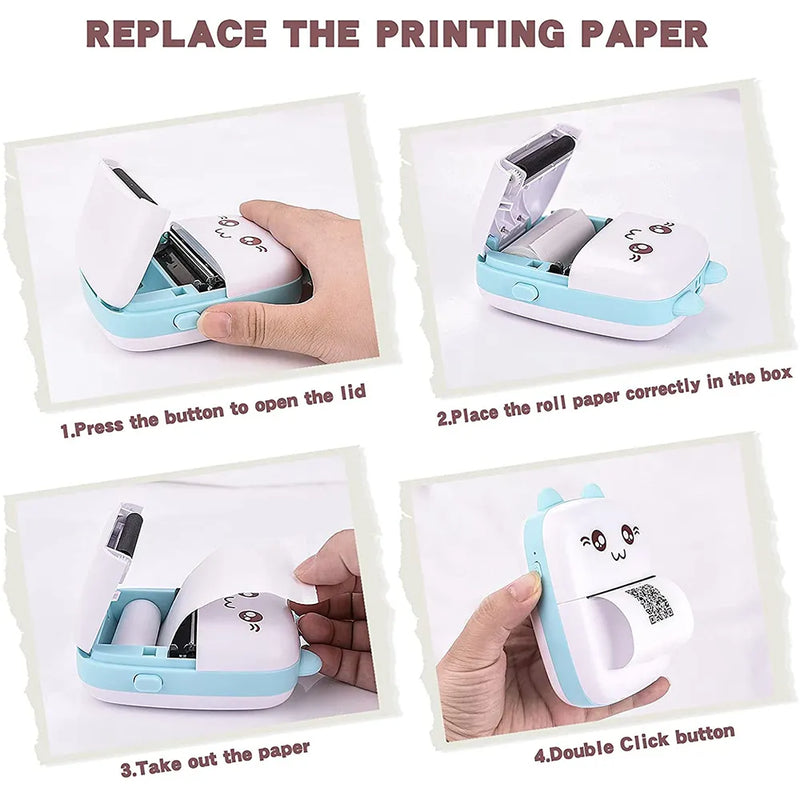 Portable Thermal Printer MINI CAT Pocket Thermal Label Printer 58mm