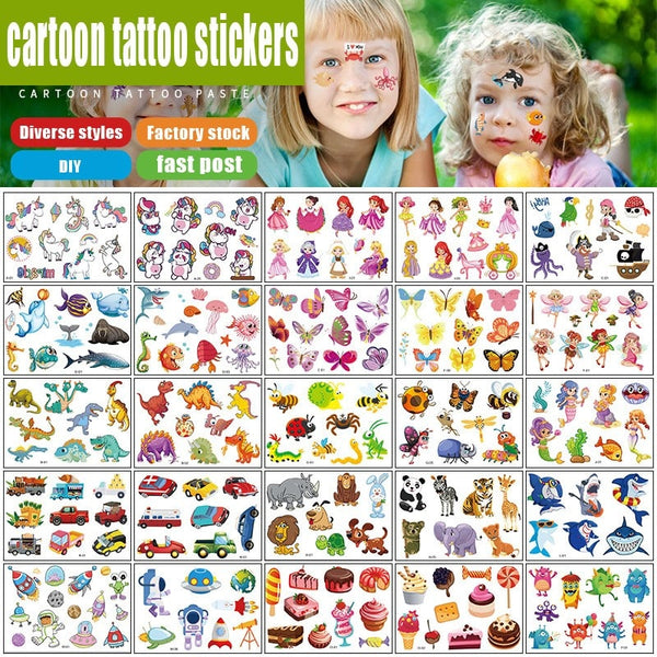 12 Pack Fake Tattoo Stickers Cartoon Temporary Tattoos Kids Arms DIY Body Art Cartoon Collection Mermaid Unicorn Animals