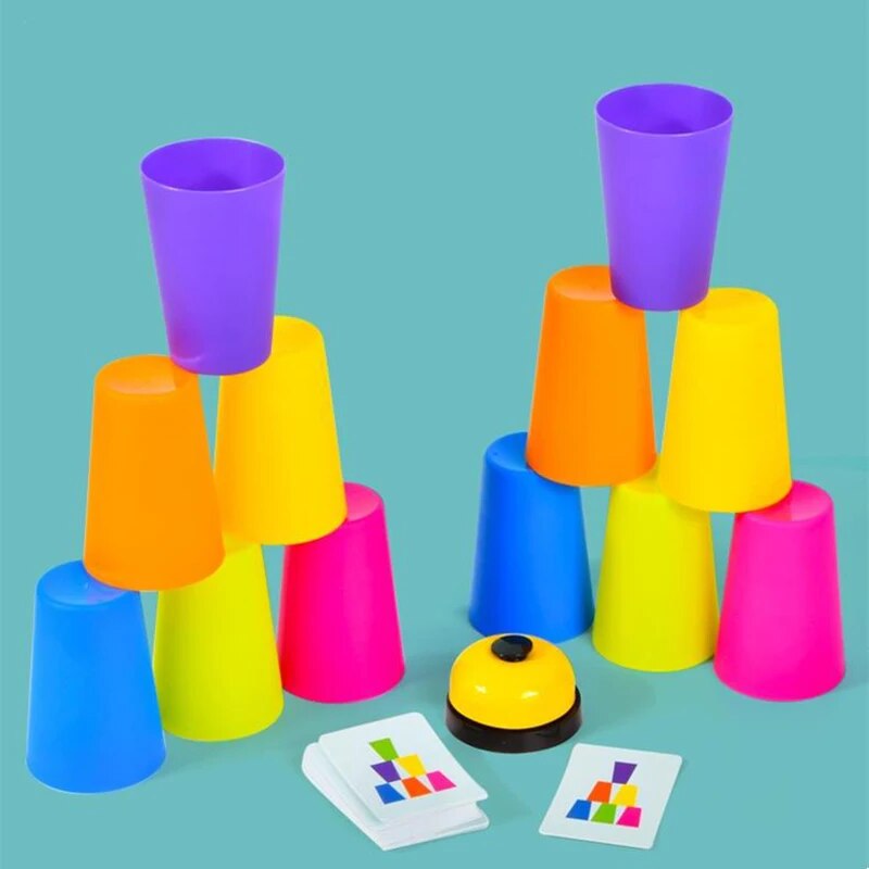 Stacked Cup Game Battle With Cards Toy - Educational Color Cognition Logic Training For Kids