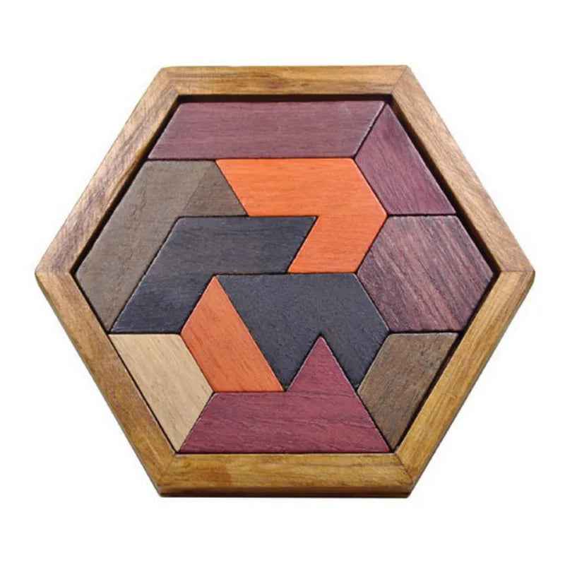 Tangram Intelligence Hexagonal Wooden Puzzles Educational Toys For Kids