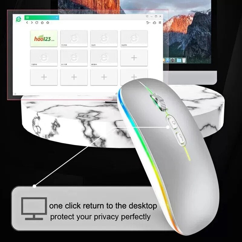 Dual Mode Bluetooth Wireless Mouse One-Click Desktop Function + Rechargeable + Backlight