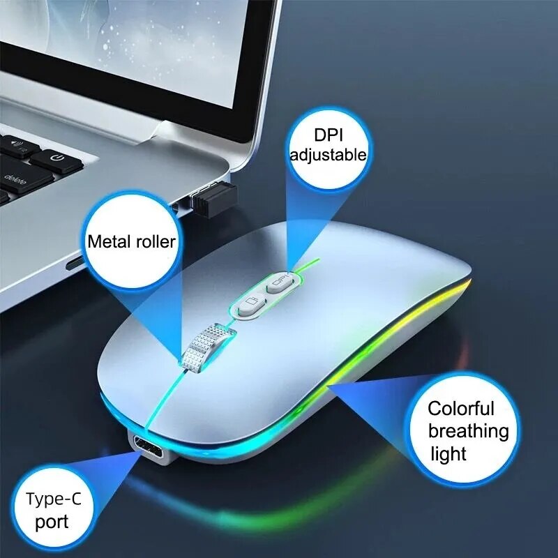 Mouse One Click Option Dual Mode Bluetooth Wireless Mouse One-Click Desktop Function + Rechar