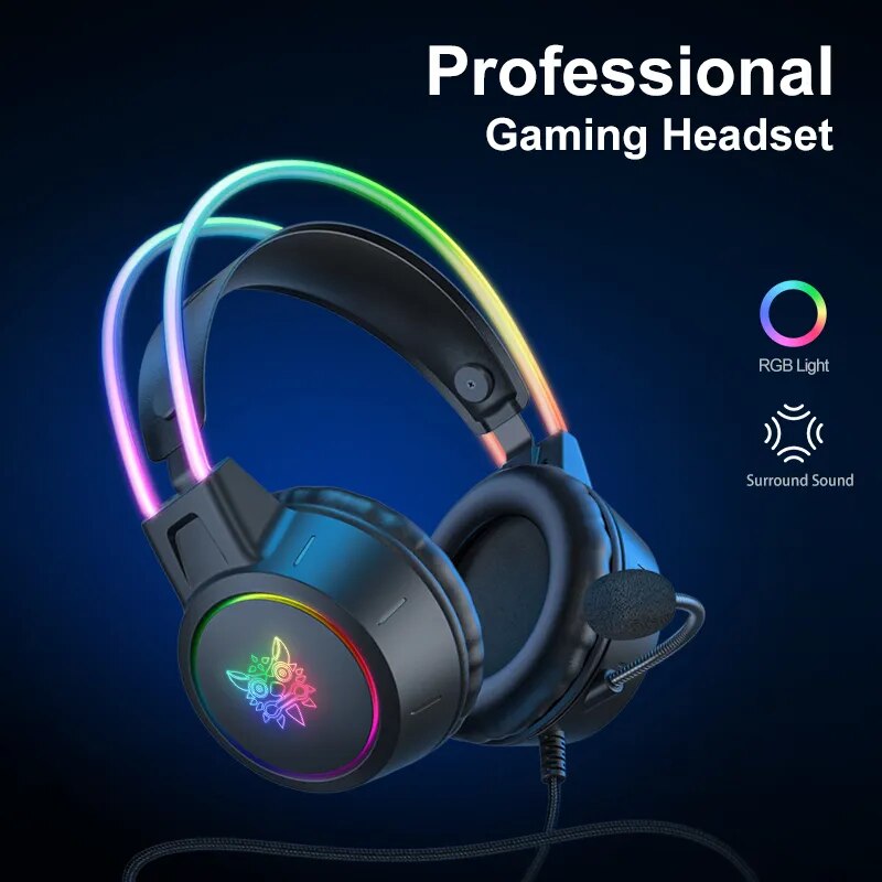RGB Gaming Headphones with HD Flexible Mic Onikuma With Stand